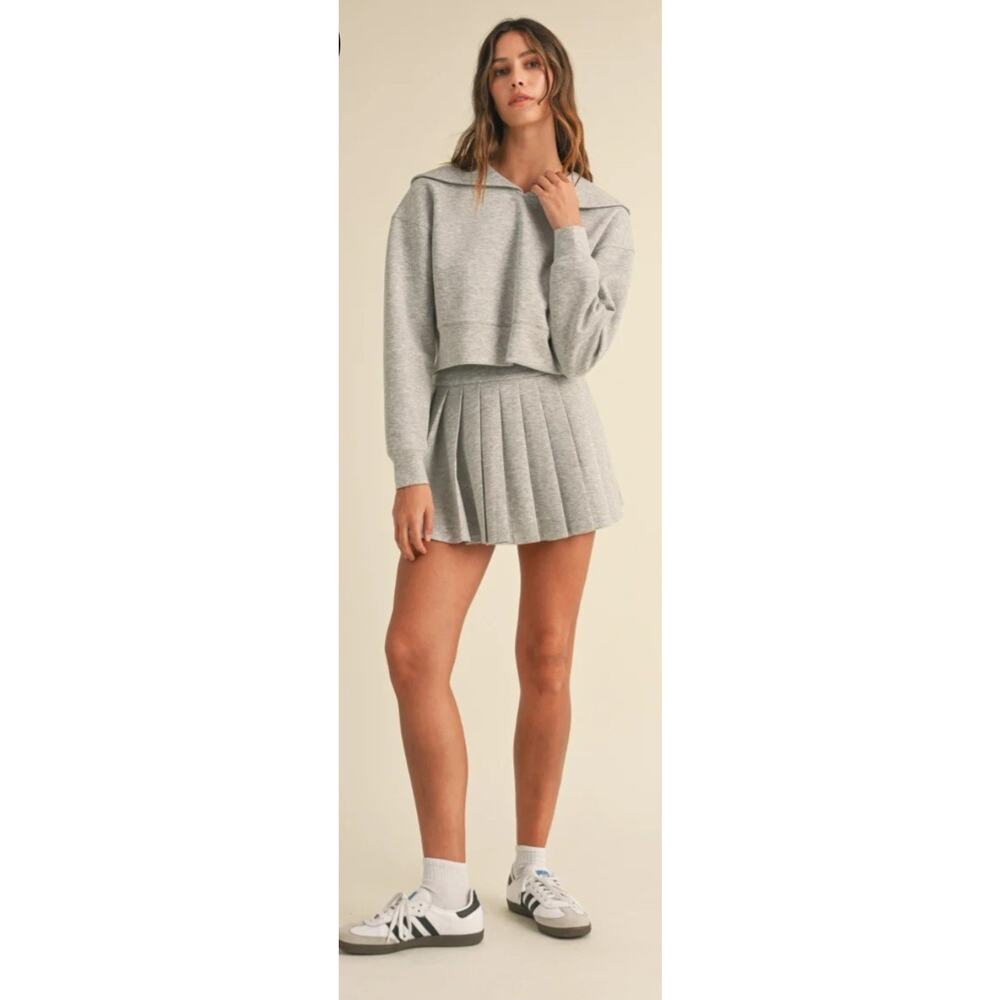 Mable Anthropologie Sweatshirt Pleated Scuba Mini Skirt Set Heather Grey NWT L